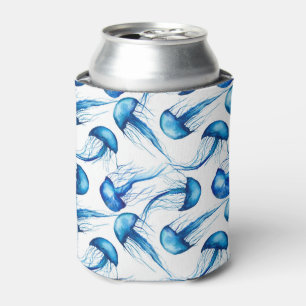 Beautiful Blue Watercolor Jellyfish Can Cooler