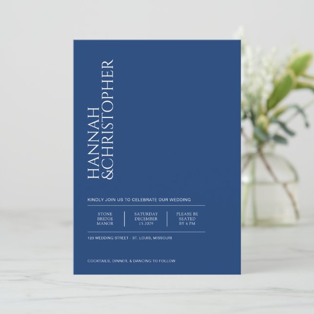 Beautiful Blue Wedding Invitation (Standing Front)