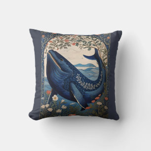 Beautiful Blue Whale William Morris Inspired Cushion