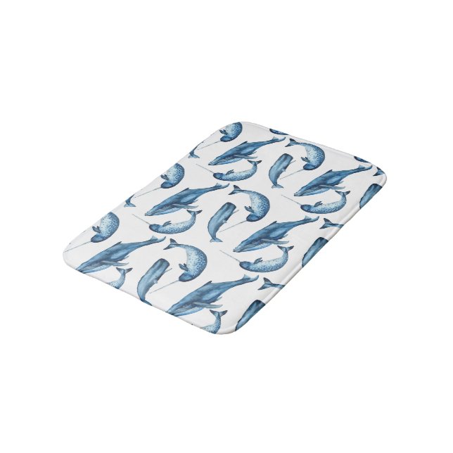 Beautiful Blue Whales and Narwhals | Bath Mat (Angled)