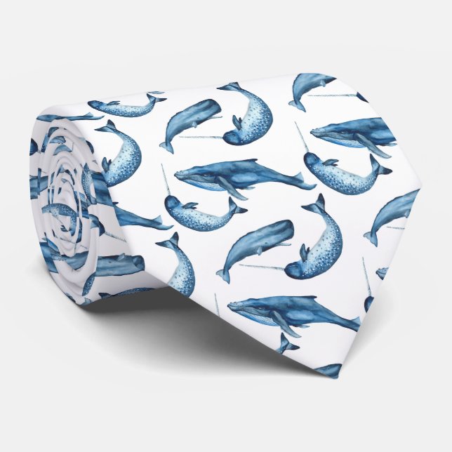 Beautiful Blue Whales and Narwhals | Necktie (Rolled)