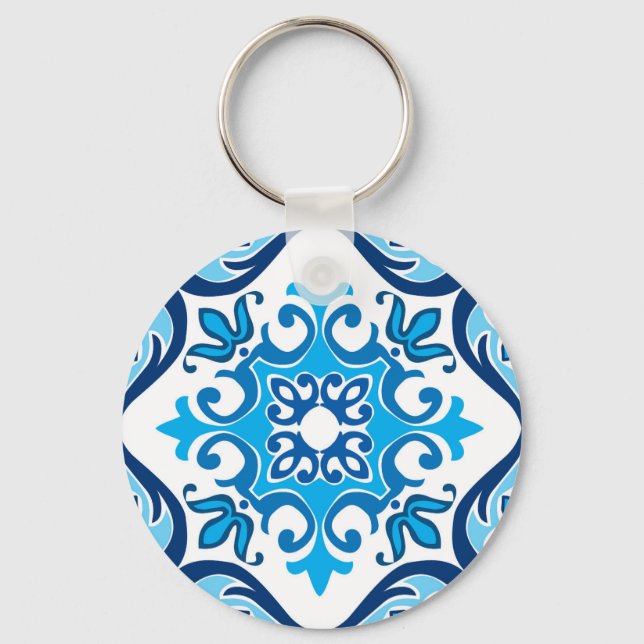 💙🤍 Beautiful blue - white Azulejos X, Key Ring (Front)