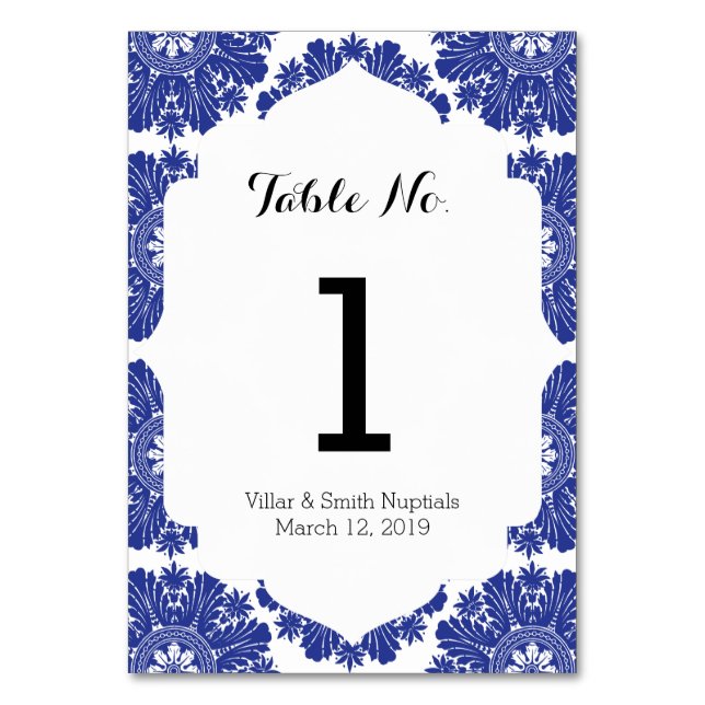 Beautiful Blue & White Baroque Wedding Suite Table Number (Front)