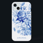 Beautiful Blue/White Personalised Roses iPhone 15 Plus Case<br><div class="desc">Gorgeous clean and traditional China blue/white watercolor style roses and wildflowers with text field for your name or monogram.</div>