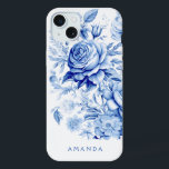 Beautiful Blue/White Personalised Roses iPhone 15 Plus Case<br><div class="desc">Gorgeous clean and traditional China blue/white watercolor style roses and wildflowers with text field for your name or monogram.</div>