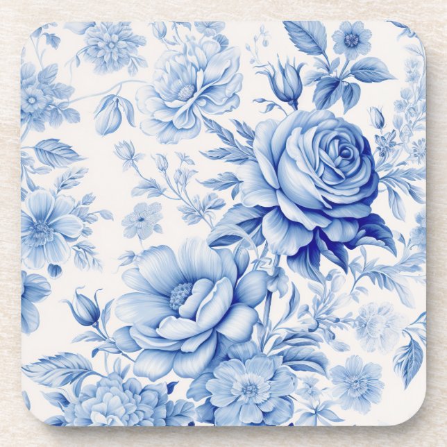 Beautiful Blue & White Roses & Wildflowers Coaster (Front)