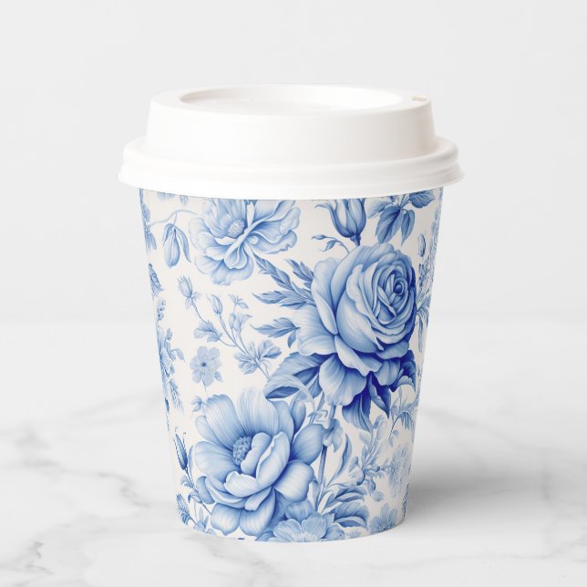 Beautiful Blue & White Roses & Wildflowers Paper Cups (Front)