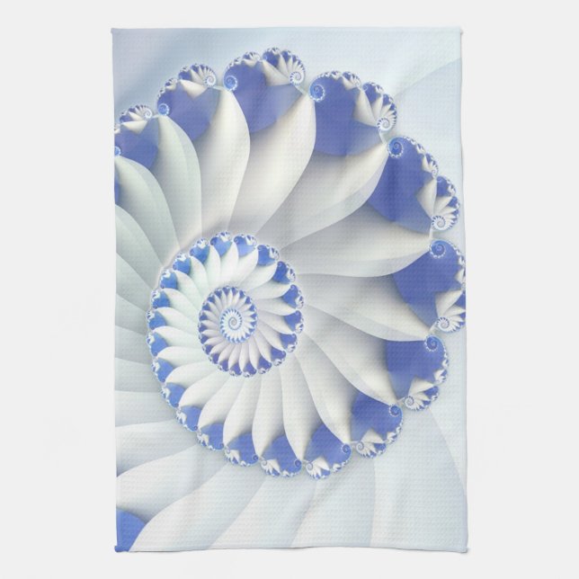 Beautiful Blue & White Sea Shell Abstract Art Tea Towel (Vertical)