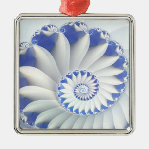 Beautiful Blue & White Sea Shell Fine Fractal Art Metal Tree Decoration