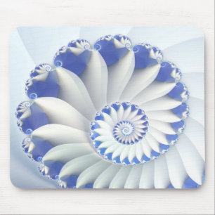 Beautiful Blue & White Sea Shell Fine Fractal Art Mouse Mat