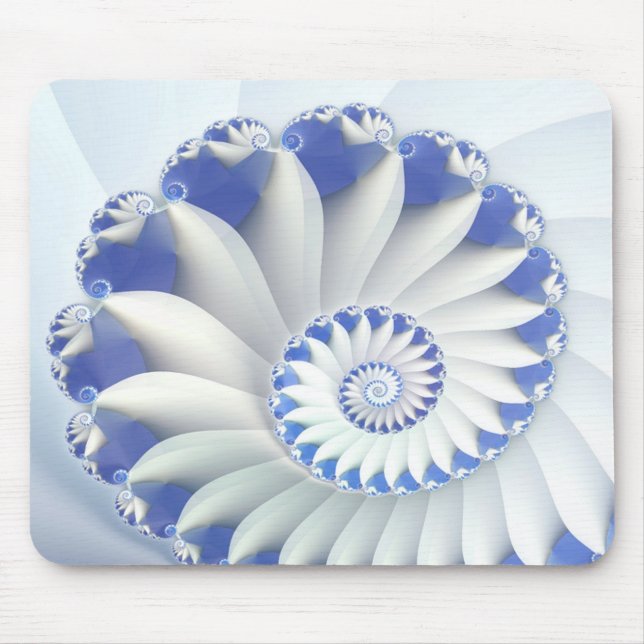 Beautiful Blue & White Sea Shell Fine Fractal Art Mouse Mat (Front)
