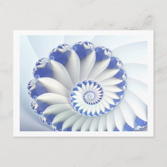 Beautiful Blue & White Sea Shell Fine Fractal Art Postcard (Front)