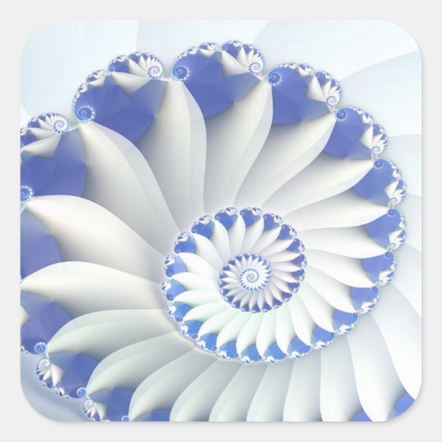 Beautiful Blue & White Sea Shell Fine Fractal Art Square Sticker (Front)