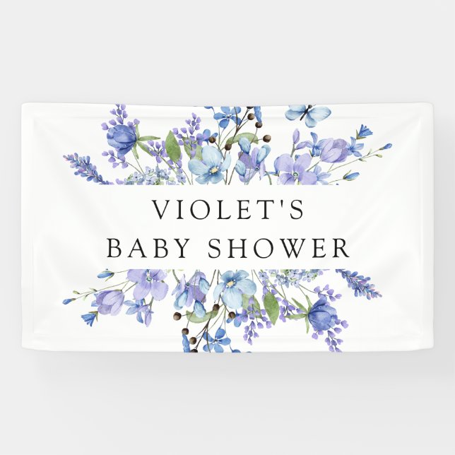 Beautiful Blue Wildflower Baby Shower Banner (Horizontal)