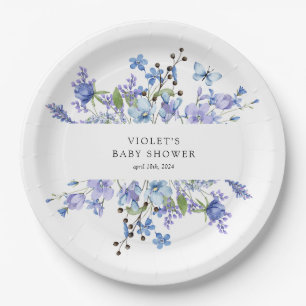 Beautiful Blue Wildflower Baby Shower Paper Plate