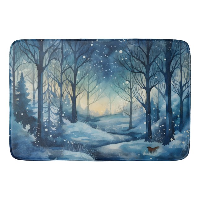 Beautiful Blue Winter Woods Scene Bath Mat (Front)
