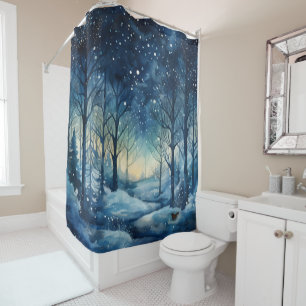 Beautiful Blue Winter Woods Scene Shower Curtain