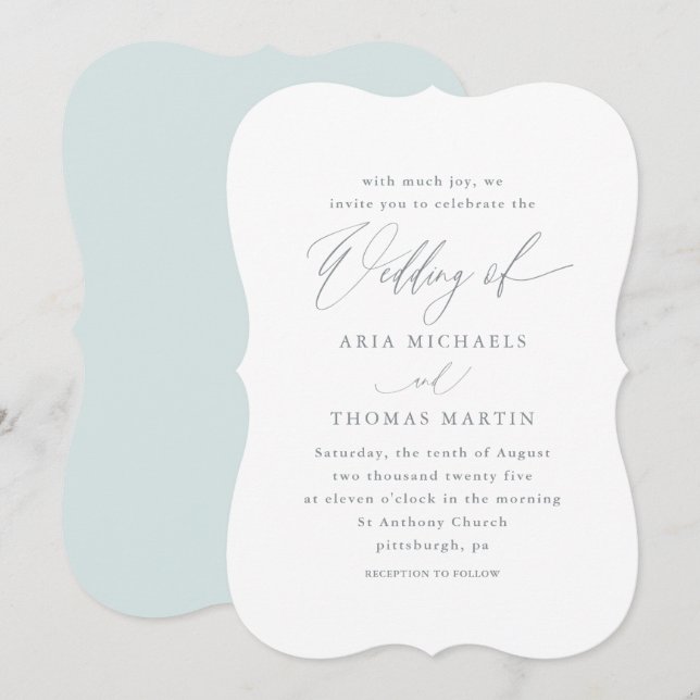Beautiful Blue with Calligraphy Wedding Invitation (Front/Back)