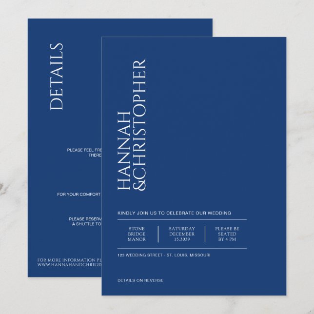 Beautiful Blue with Details Wedding Invitation (Front/Back)