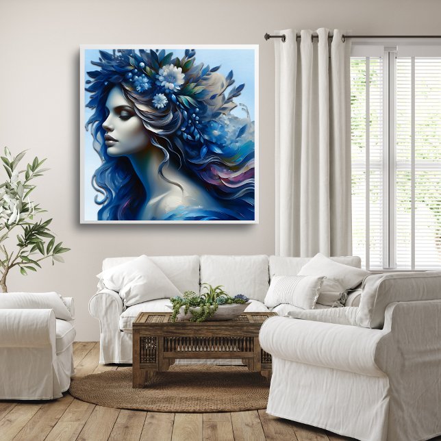 Beautiful Blue Woman Trendy Art Poster (Beautiful Blue Woman Trendy Art Poster Mockup 1)