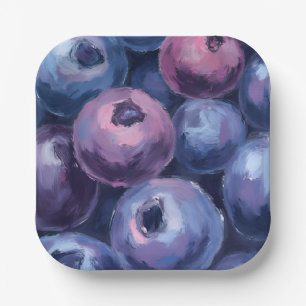 Beautiful Blueberries   Fruit Painting Paper Plate