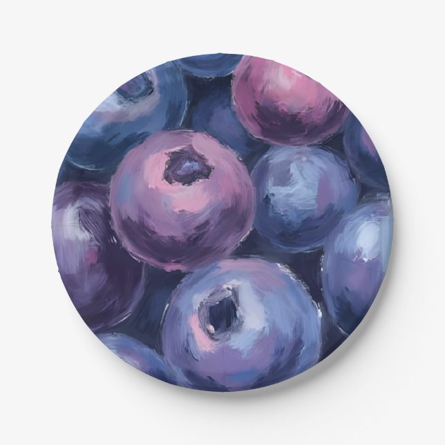 Beautiful Blueberries | Fruit Painting Paper Plate (Front)