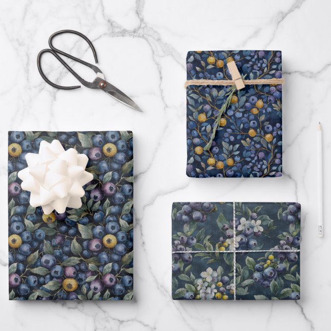 Beautiful Blueberry  Wrapping Paper Sheet (Front)