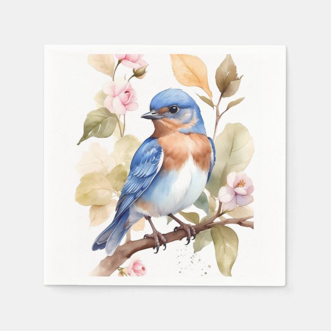 Beautiful Bluebird Watercolor Painting Napkin (Front)
