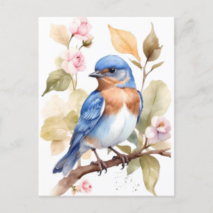 Beautiful Bluebird Watercolor Painting Postcard