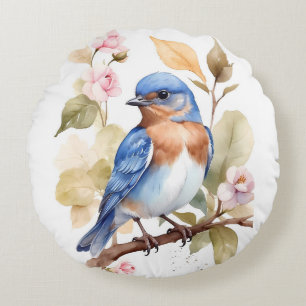 Beautiful Bluebird Watercolor Painting Round Cushion
