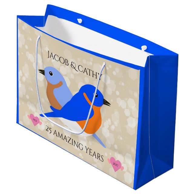 Beautiful Bluebirds: Any Anniversary Year Large Gift Bag (Front Angled)