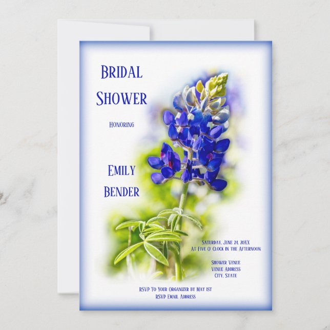 Beautiful Bluebonnet Floral, Modern, Bridal Shower Invitation (Front)