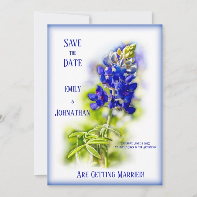 Beautiful Bluebonnet Floral, Modern, Save the Date Invitation (Front)