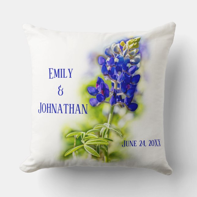 Beautiful Bluebonnet Floral, Modern Wedding Cushion (Front)