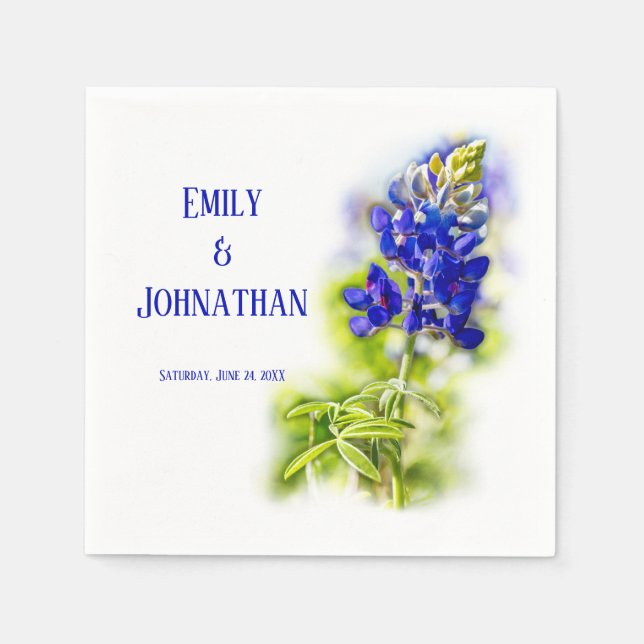 Beautiful Bluebonnet Floral, Modern Wedding, Napkin (Front)