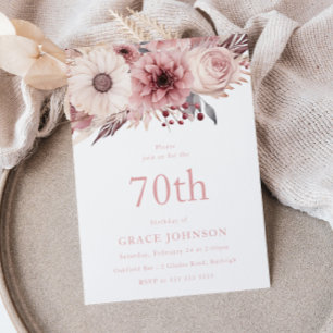 Beautiful Blush Boho Floral 70th Birthday Party Invitation