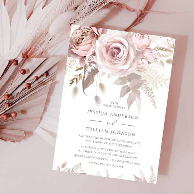 Beautiful Blush Dusty Rose & Ivory Wedding Invitation (Creator Uploaded)