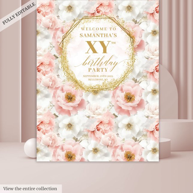 Beautiful Blush Floral Birthday Photo Booth Banner Tapestry (Beautiful Blush Floral Birthday Photo Booth Banner Tapestry)