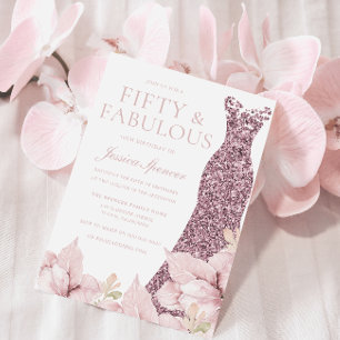 Beautiful Blush Floral & Dress 50th Birthday Party Invitation