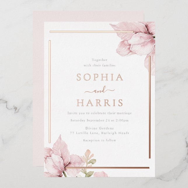 Beautiful Blush Floral Modern Rose Gold Wedding (Front/Back)