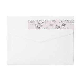 Beautiful Blush Floral Monogram Sketched Address Wrap Around Label