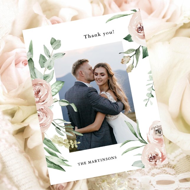 Beautiful Blush Floral Photo Wedding Postcard (Creator Uploaded)