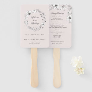 Beautiful Blush Floral Sketched Wedding Program Hand Fan