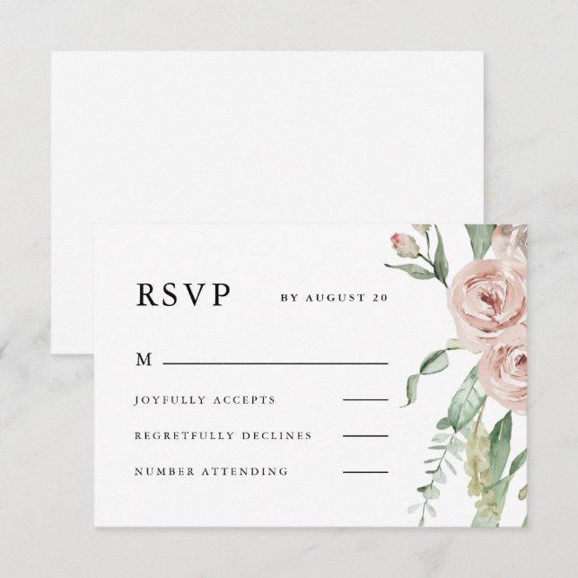 Beautiful Blush Floral Wedding  RSVP Card (Front/Back)