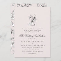 Beautiful Blush Floral 'Z' Monogram Sketched