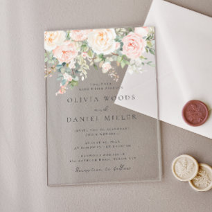 Beautiful Blush Flowers Spring Wedding Acrylic Invitations