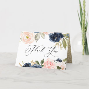 Beautiful Blush & Navy Floral Spring Wedding Thank You Card