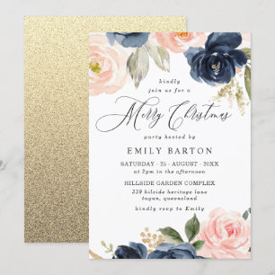 Beautiful Blush & Navy Merry Christmas Party Invitation