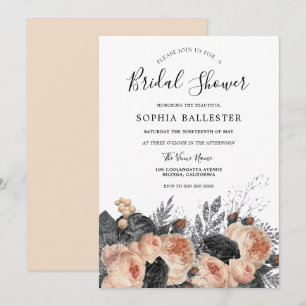 Beautiful Blush Peach Elegant Floral Bridal Shower Invitation