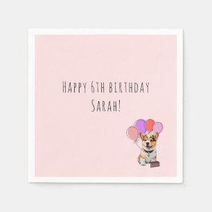 Beautiful Blush Pink - Corgi Birthday Napkin